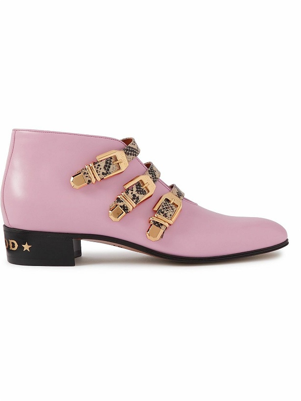Photo: GUCCI - Worsh Snake-Effect Trimmed Leather Ankle Boots - Pink