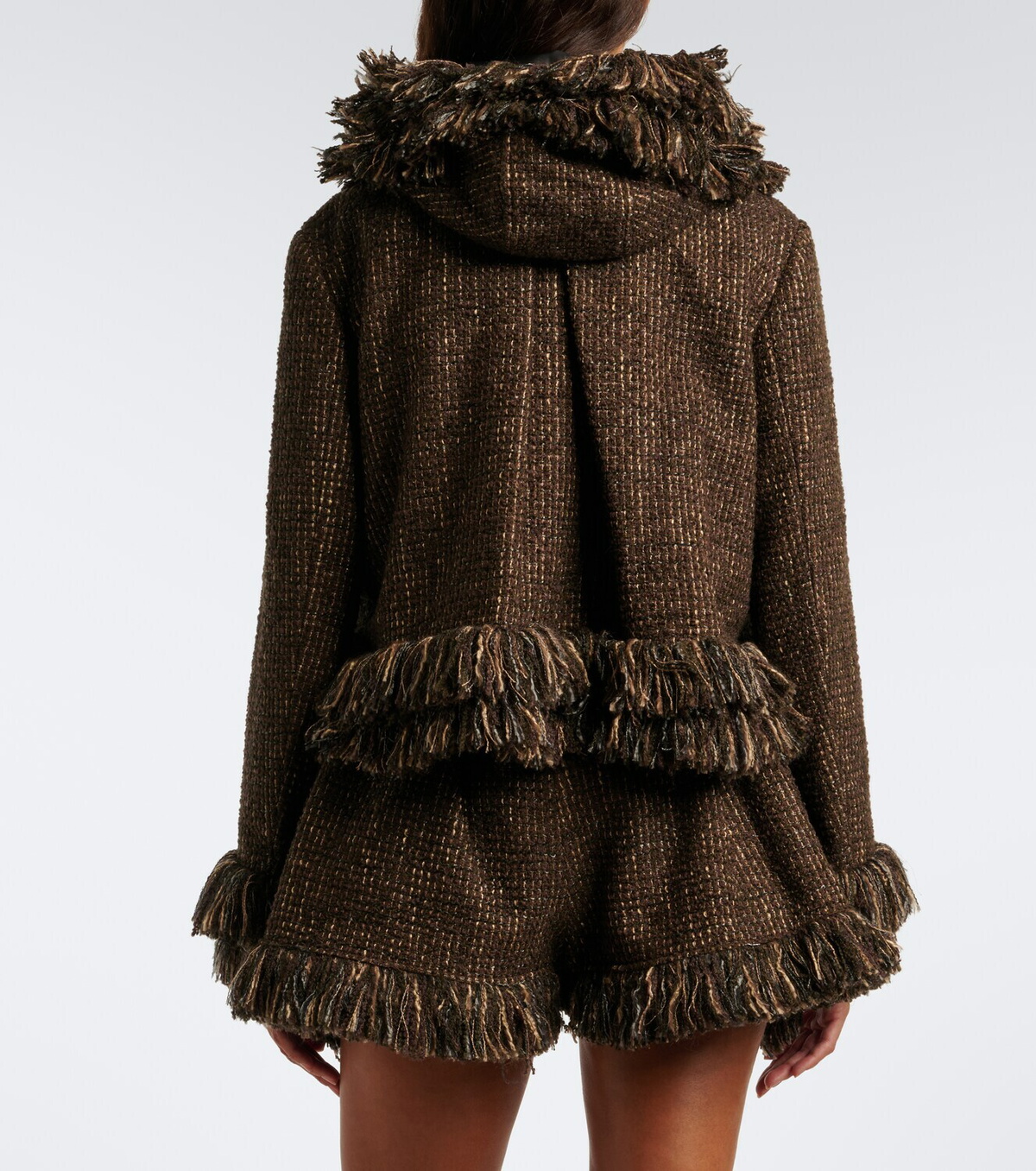 Sacai Fringed wool-blend tweed jacket