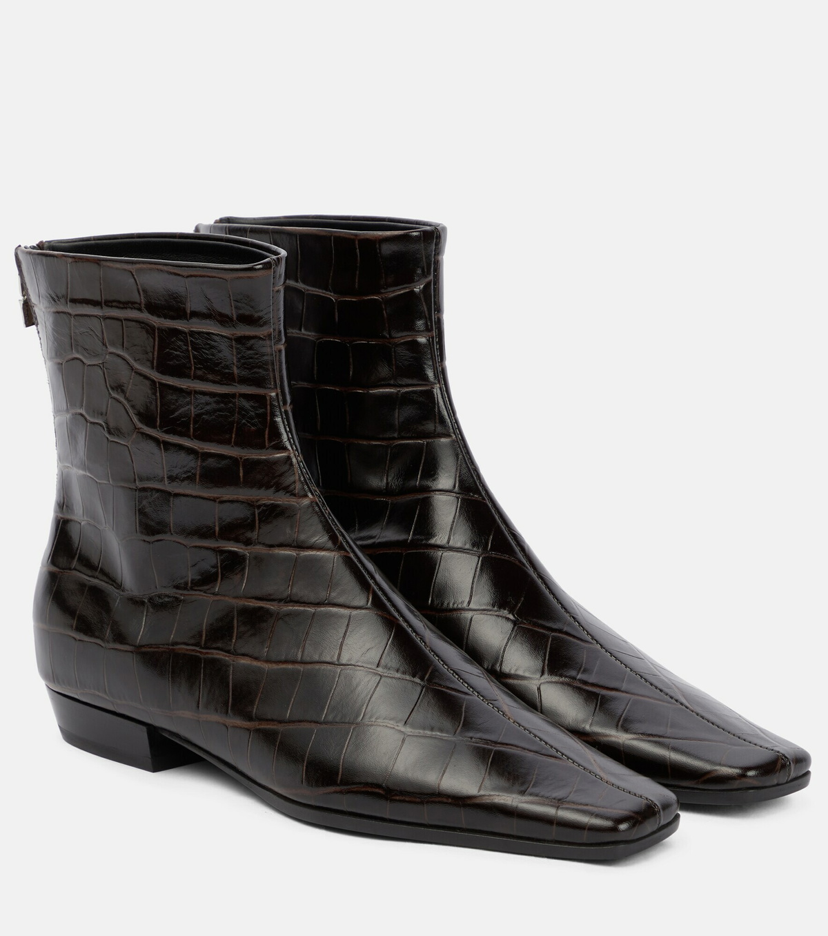 【送料&関税込】TotAme The Croco Slim Leather Ankle Boots Croc-effect leather ankle boots in brown - Toteme | Mytheresa