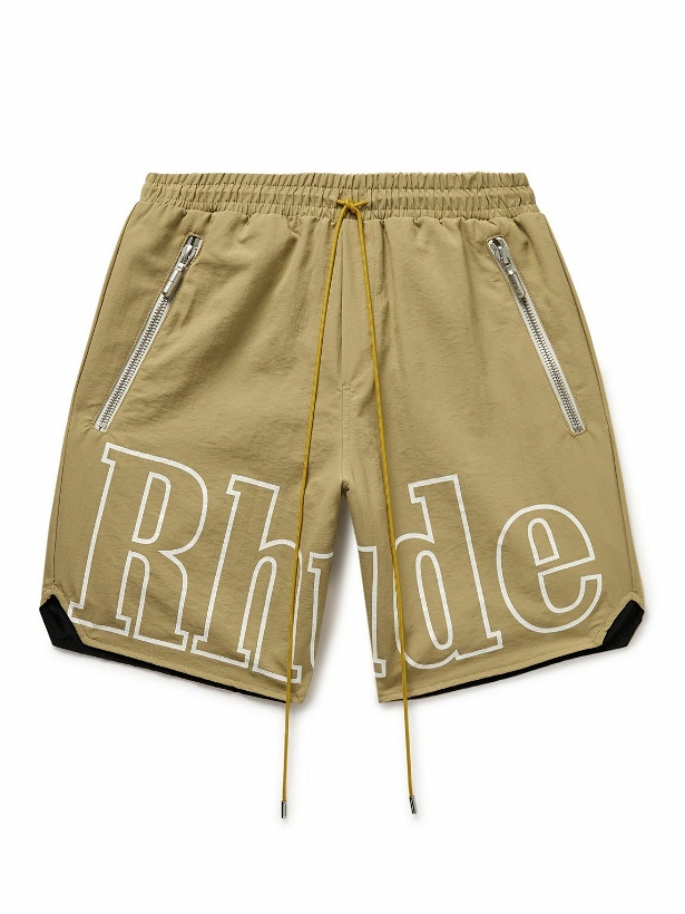 Photo: Rhude - Straight-Leg Logo-Print Nylon Drawstring Shorts - Brown