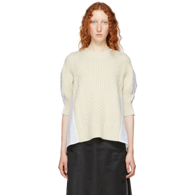 Sacai White Cotton Poplin Sweater