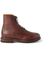 BRUNELLO CUCINELLI - Shearling-Lined Full-Grain Leather Boots - Brown