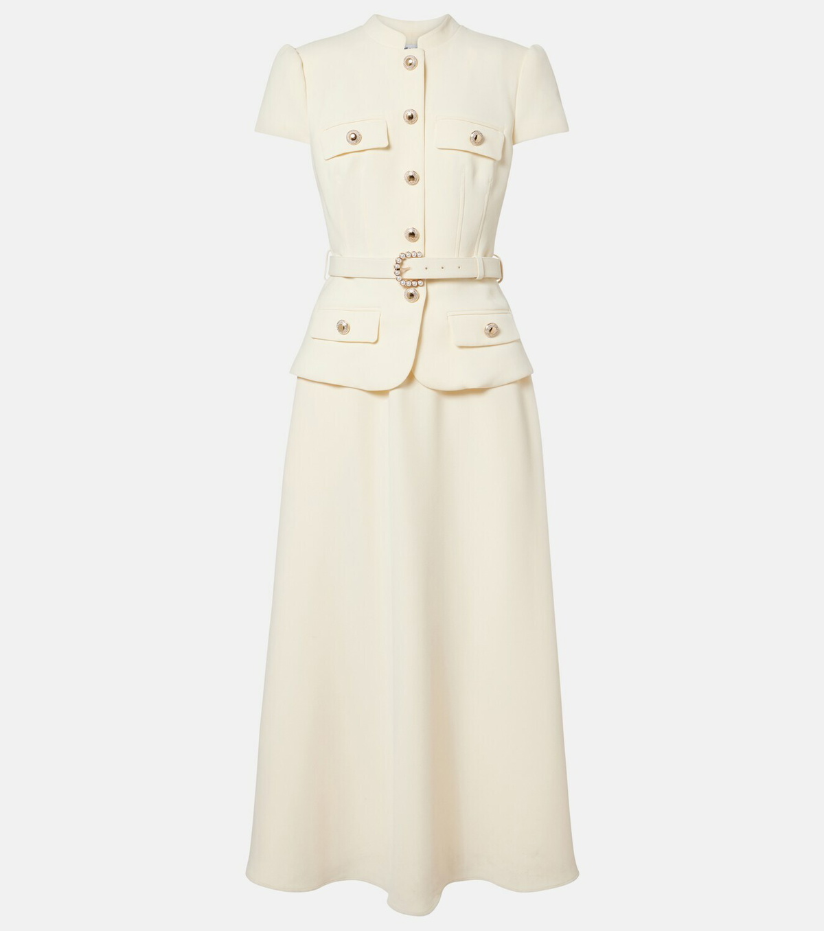 Self-Portrait Belted peplum crêpe midi dress