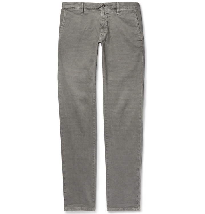 Photo: Incotex - Light-Grey Slim-Fit Textured Cotton-Blend Trousers - Gray