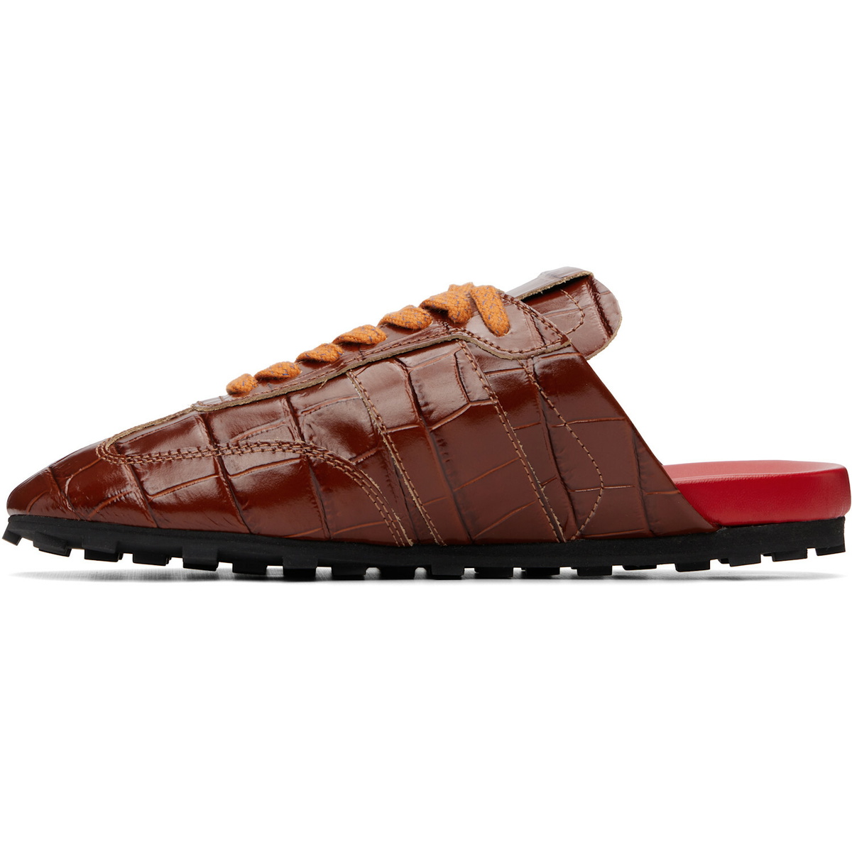 Marni Brown Croc-Effect Leather Softy Soccer Slip-On Sneakers