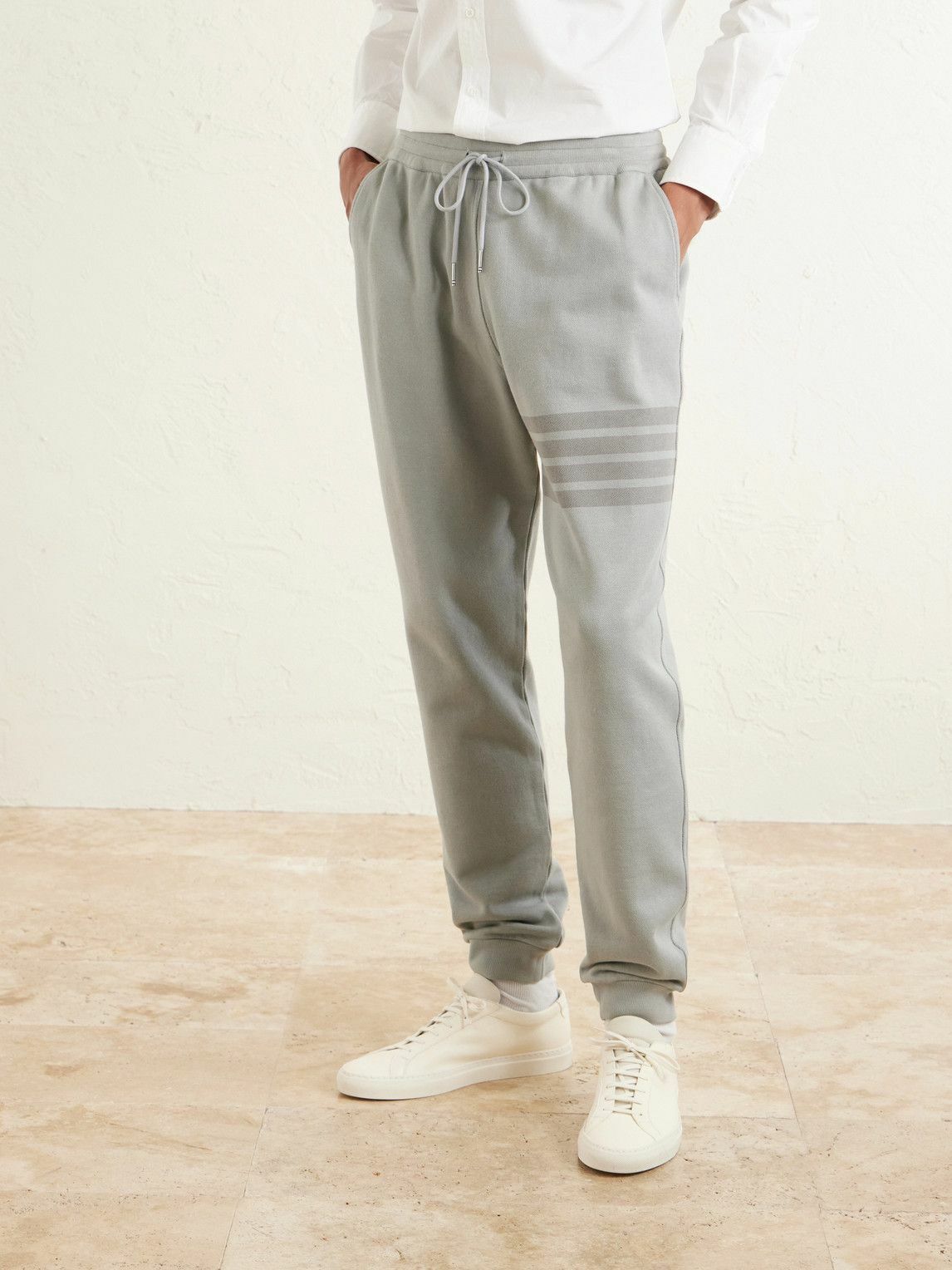 Thom Browne - Straight-Leg Striped Cotton-Jersey Sweatpants - Gray