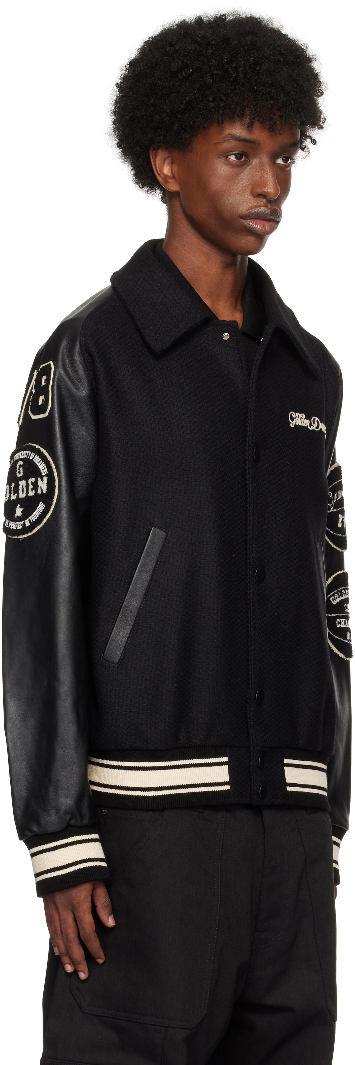 Golden Goose Black Wool Patch Bomber Jacket