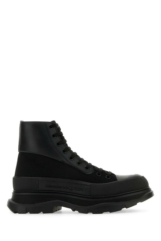 Photo: Alexander McQueen Black Canvas And Leather Boxer Ankle Boots