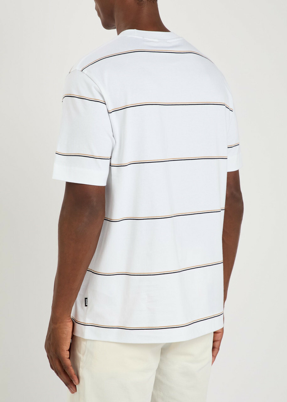 Boss Tigerman Striped Cotton T-shirt White