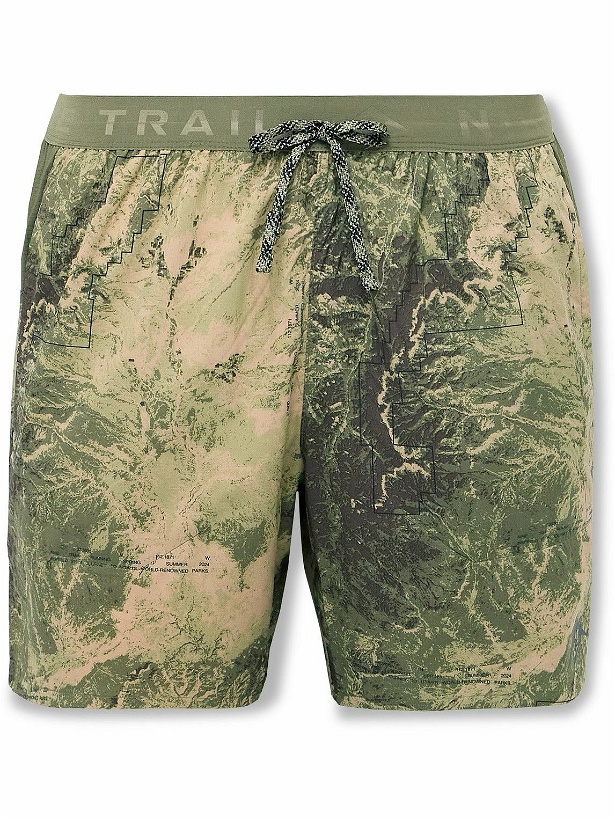 Photo: Nike Running - Stride Straight-Leg Mesh-Panelled Printed Dri-FIT Ripstop Drawstring Shorts - Green