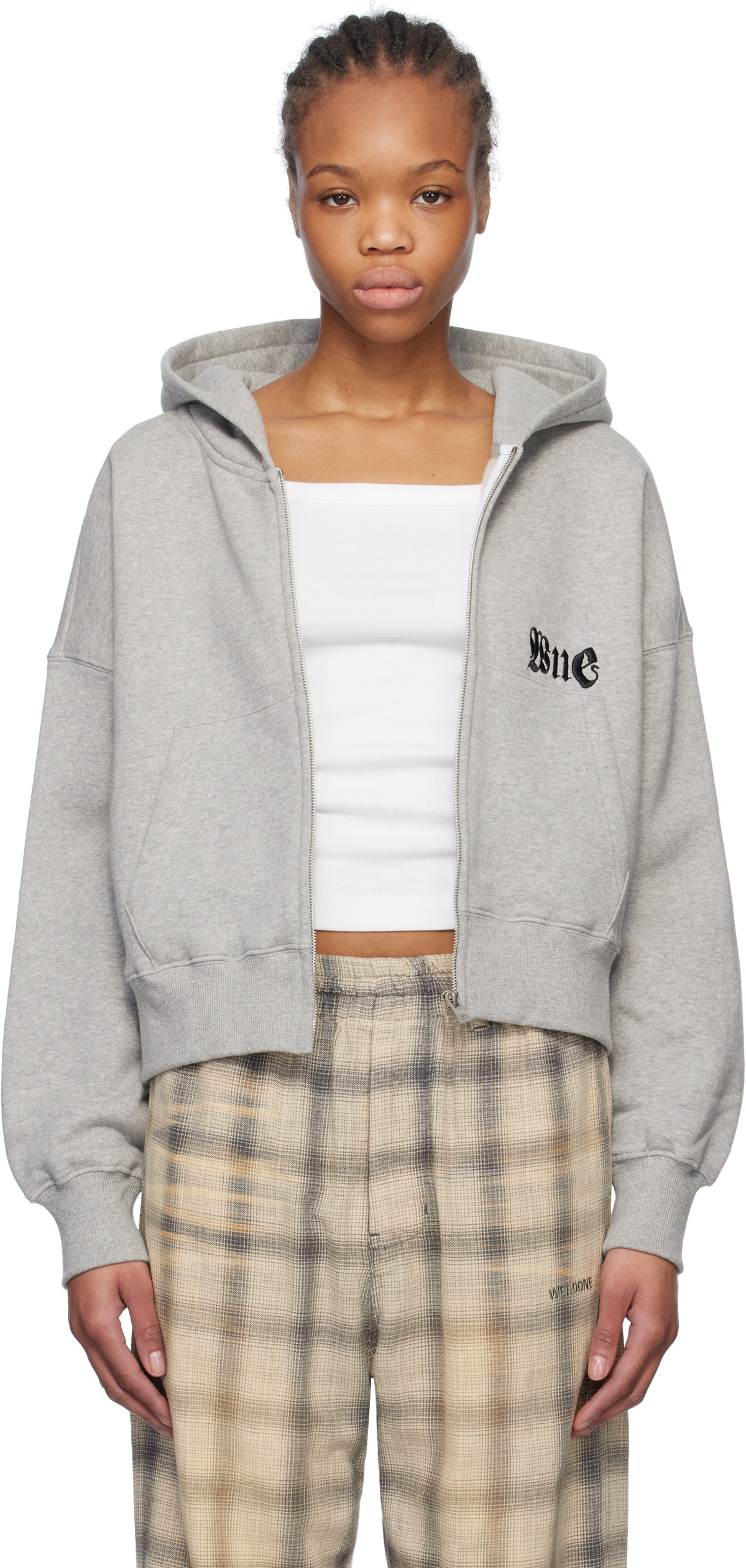 We11done Gray Oversized Logo Zip-Up Hoodie