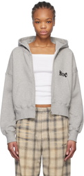 We11done Gray Oversized Logo Zip-Up Hoodie