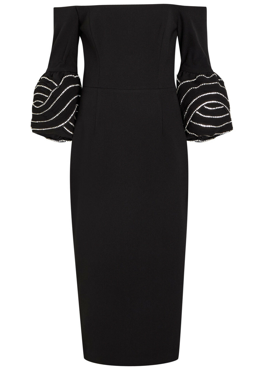 Rebecca Vallance Bellatrix Crystal-embellished Crepe Midi Dress Black