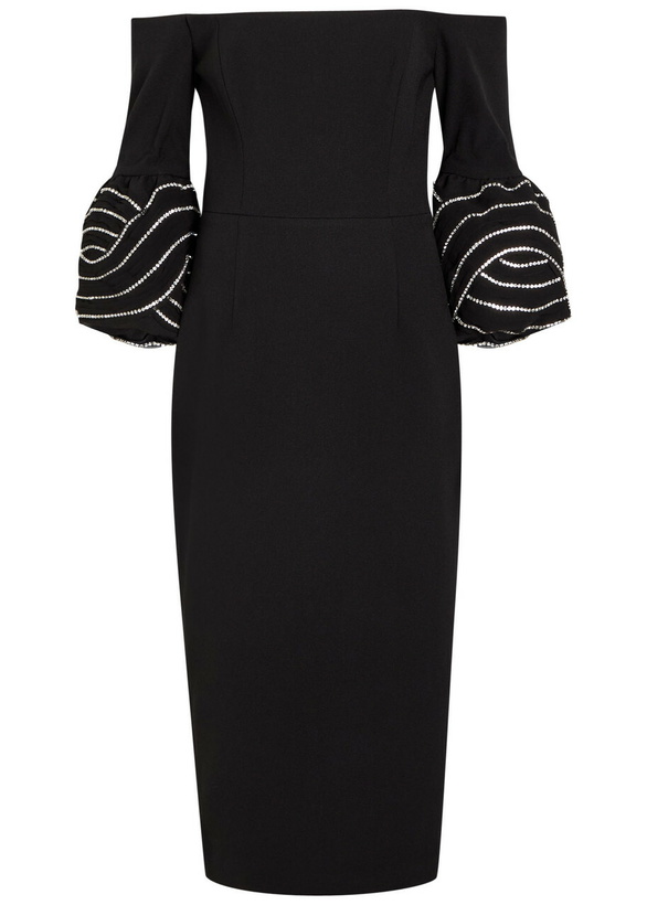 Photo: Rebecca Vallance Bellatrix Crystal-embellished Crepe Midi Dress Black