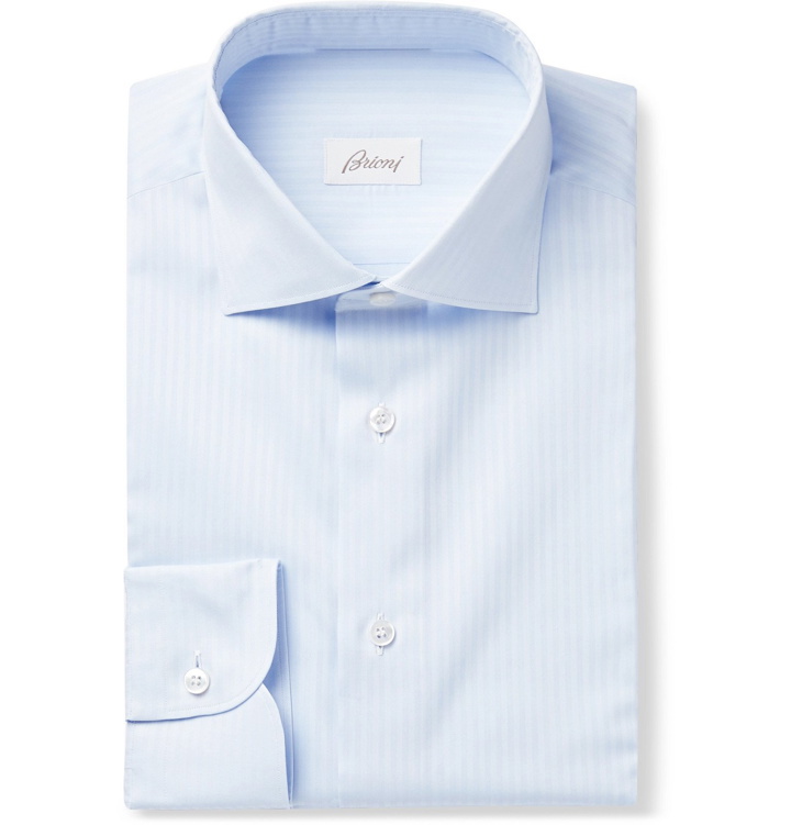 Photo: Brioni - Cutaway-Collar Striped Cotton-Poplin Shirt - Blue