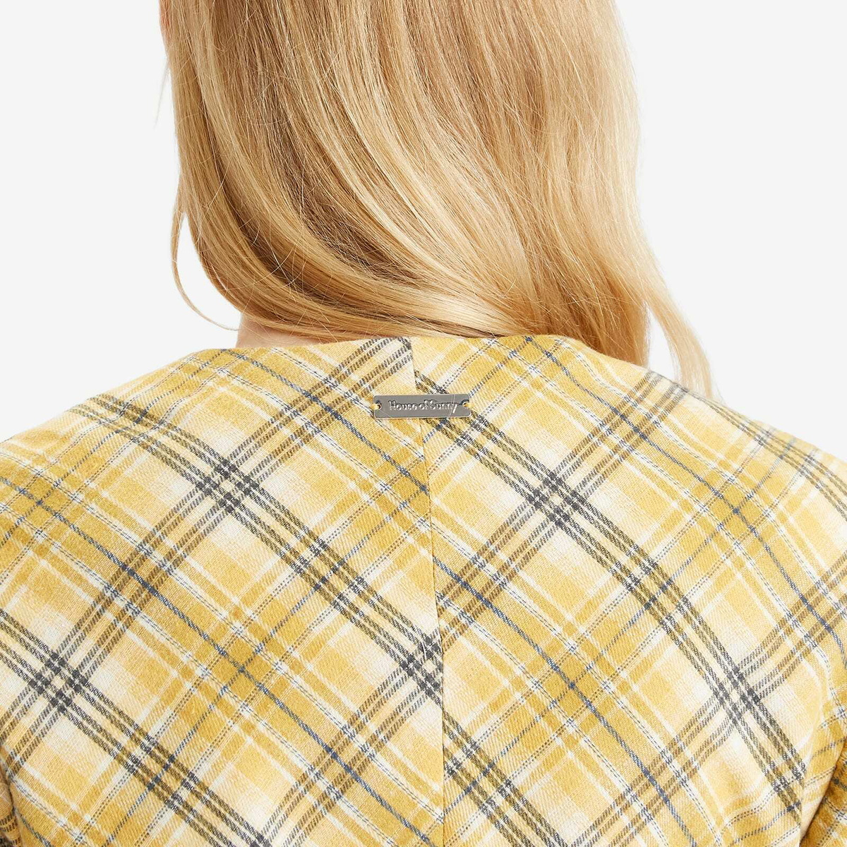 House Of Sunny Women's Check Collarless Blazer Jacket in Multi