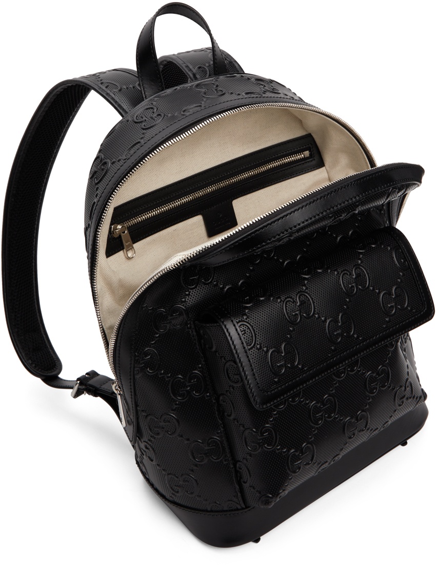 Gucci black Leather Embossed Backpack