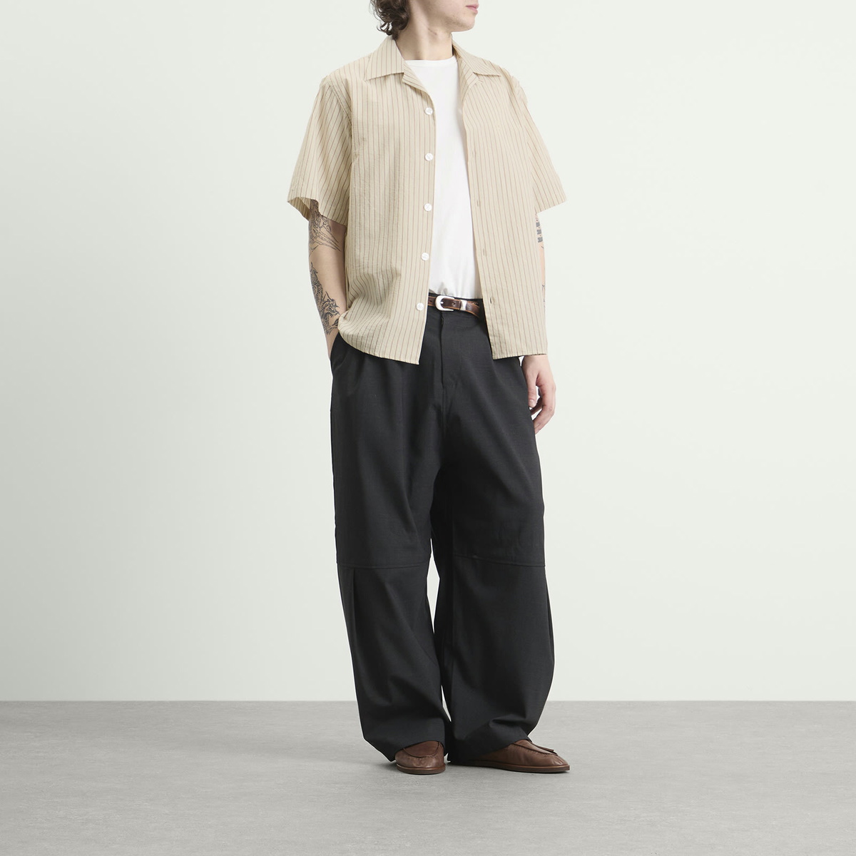 Le Père Men's Stripe Camp Shirt in Red Stripe