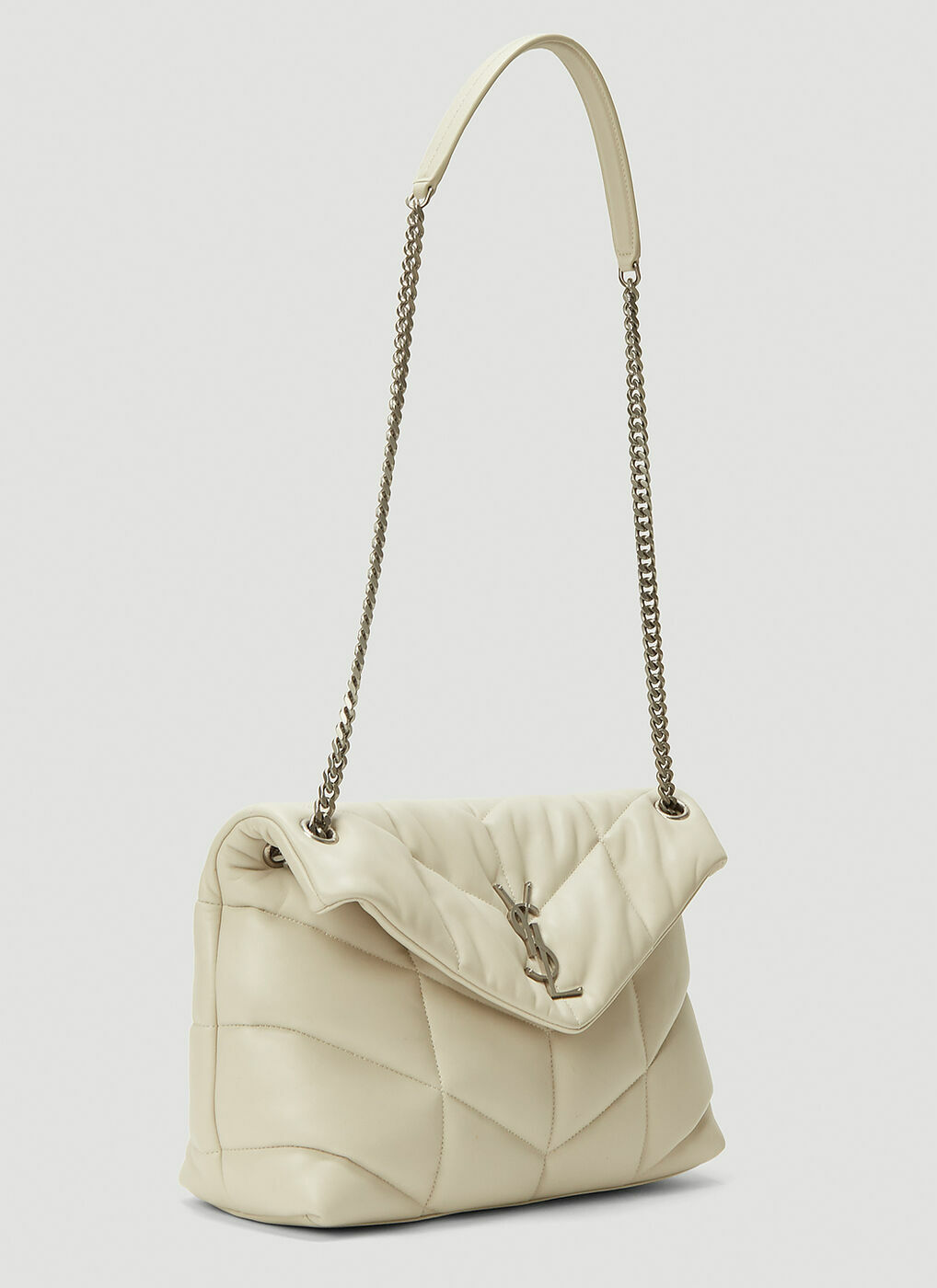 LouLou Puffer Medium Shoulder Bag in White Saint Laurent