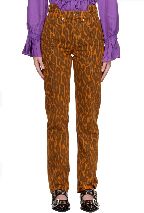Photo: GANNI Orange Fold Leopard Denim Jeans