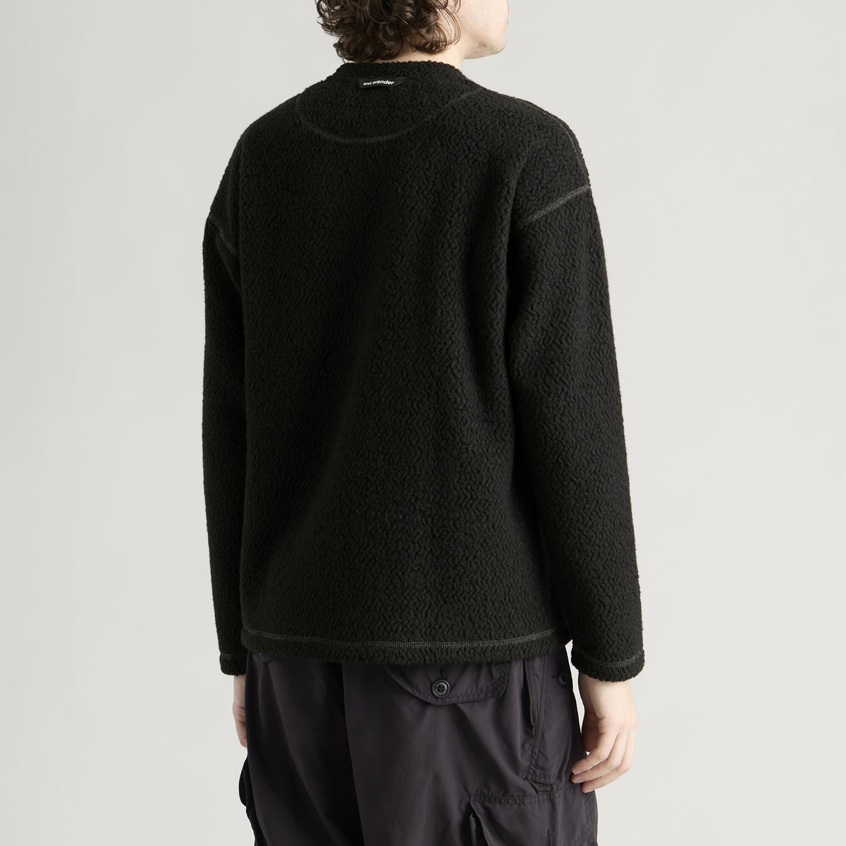 And Wander Men's Re Wool JQ Crew Sweatshirt in Black