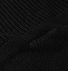 BALENCIAGA - Oversized Fleece-Panelled Logo-Intarsia Ribbed Wool-Blend Sweater - Black