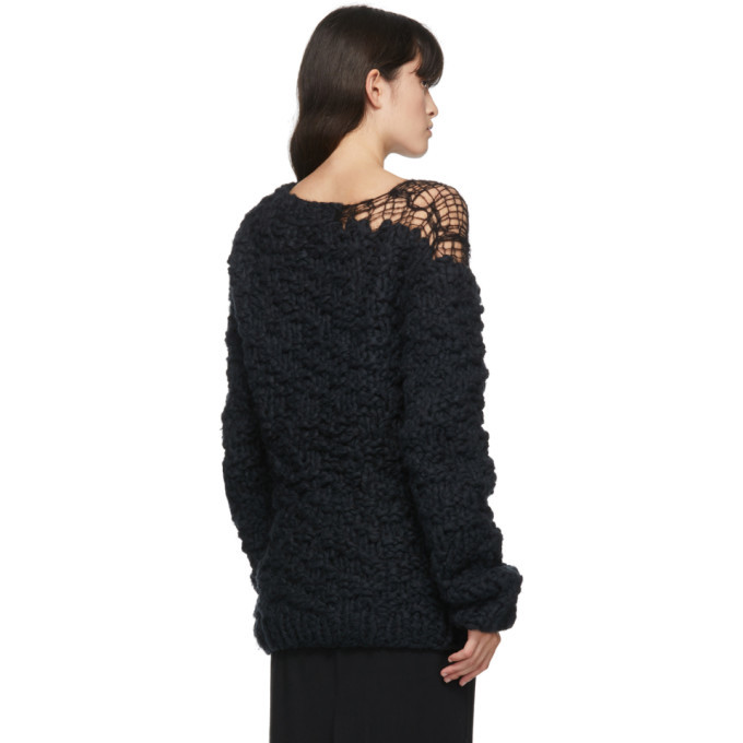 Ann Demeulemeester Black Hand-Knit Wool Ielena Sweater