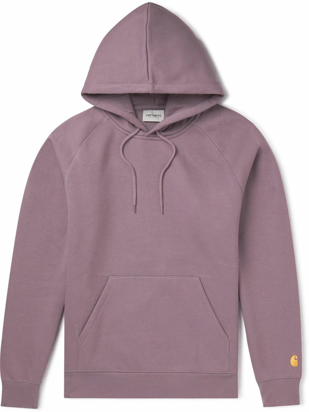 Photo: Carhartt WIP - Chase Logo-Embroidered Cotton-Blend Jersey Hoodie - Purple