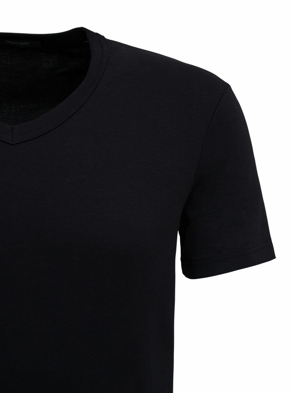 Tom Ford Black V-neck T-shirt Short Sleeves In Cotton Stretch Man
