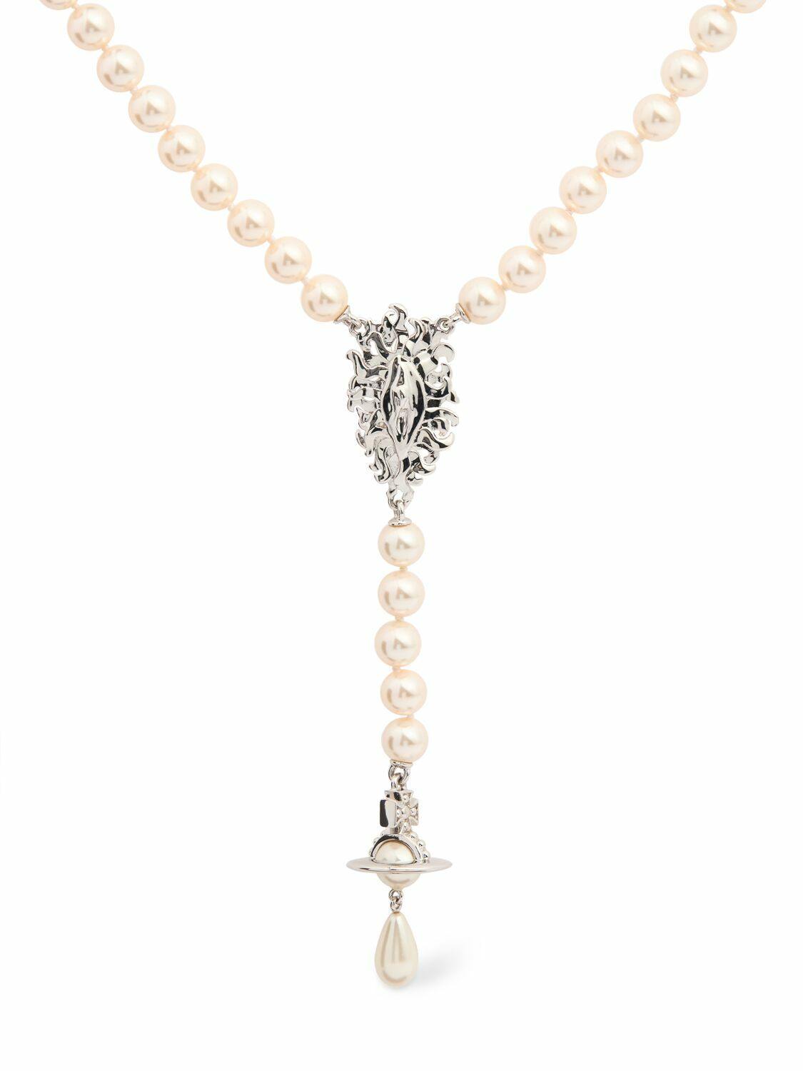 Vivienne Westwood White & Silver One Row Pearl Drop Choker Vivienne Westwood White & Silver One Row Pearl Drop Choker