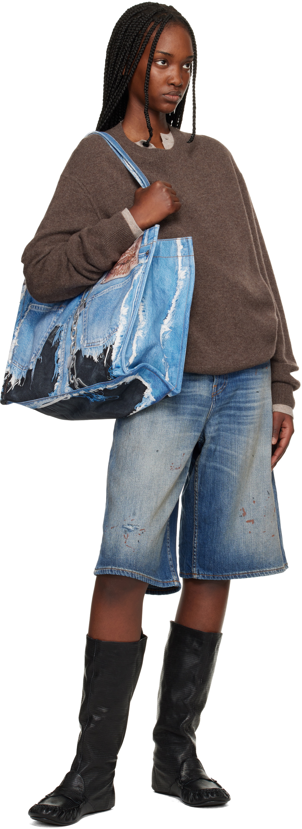 Acne Studios Blue & Black Denim Print Tote