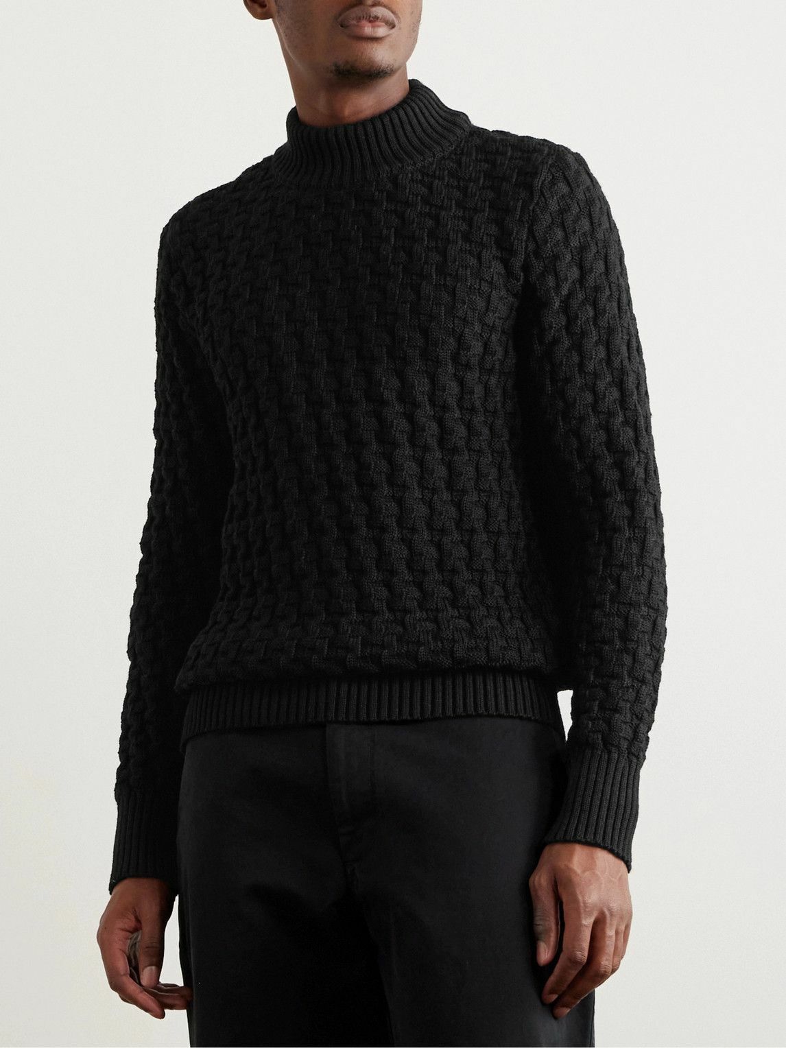 S.N.S. Herning - Stark Slim-Fit Cable-Knit Merino Wool Sweater - Black