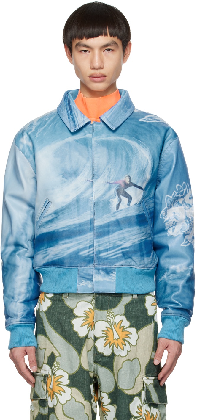 Photo: ERL Blue Graphic Leather Jacket
