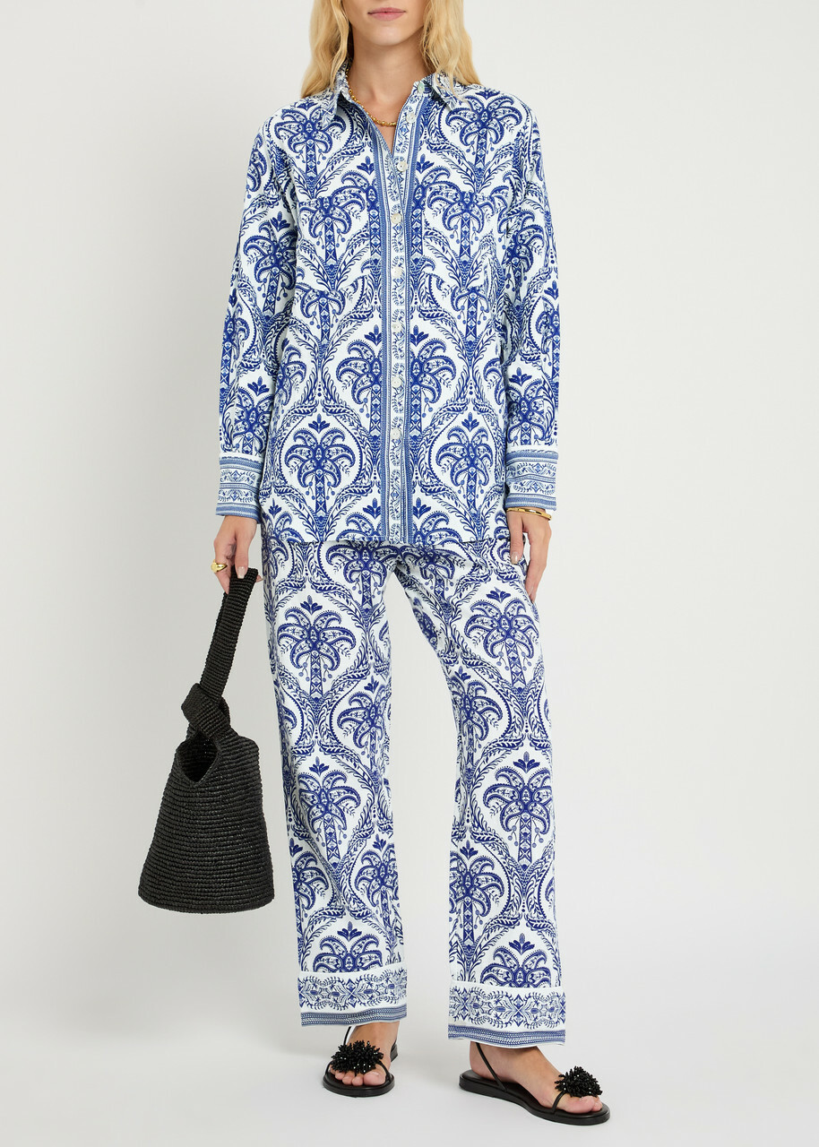Farm Rio Tropical Printed Linen-blend Pyjama Shirt Navy