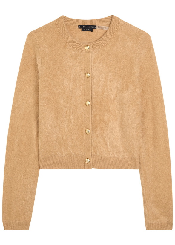 Photo: Alice + Olivia Dollie Brushed Cashmere-blend Cardigan Light Brown