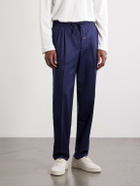 Brunello Cucinelli - Tapered Pleated Virgin Wool-Flannel Drawstring Trousers - Blue