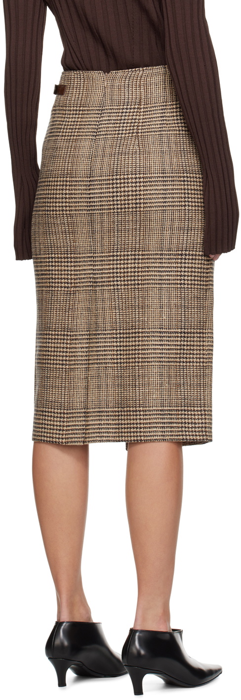 Recto Beige Check Wrapped Midi Skirt