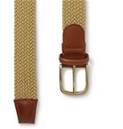 Anderson & Sheppard - 3.5cm Leather-Trimmed Woven Elastic Belt - Neutrals