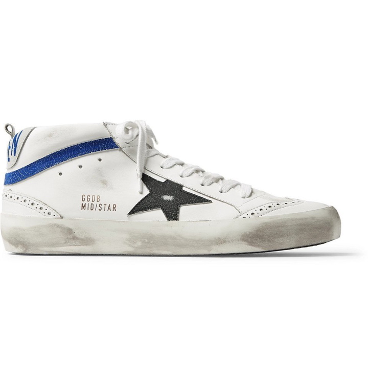 Photo: Golden Goose Deluxe Brand - Mid Star Distressed Leather and Suede Sneakers - White