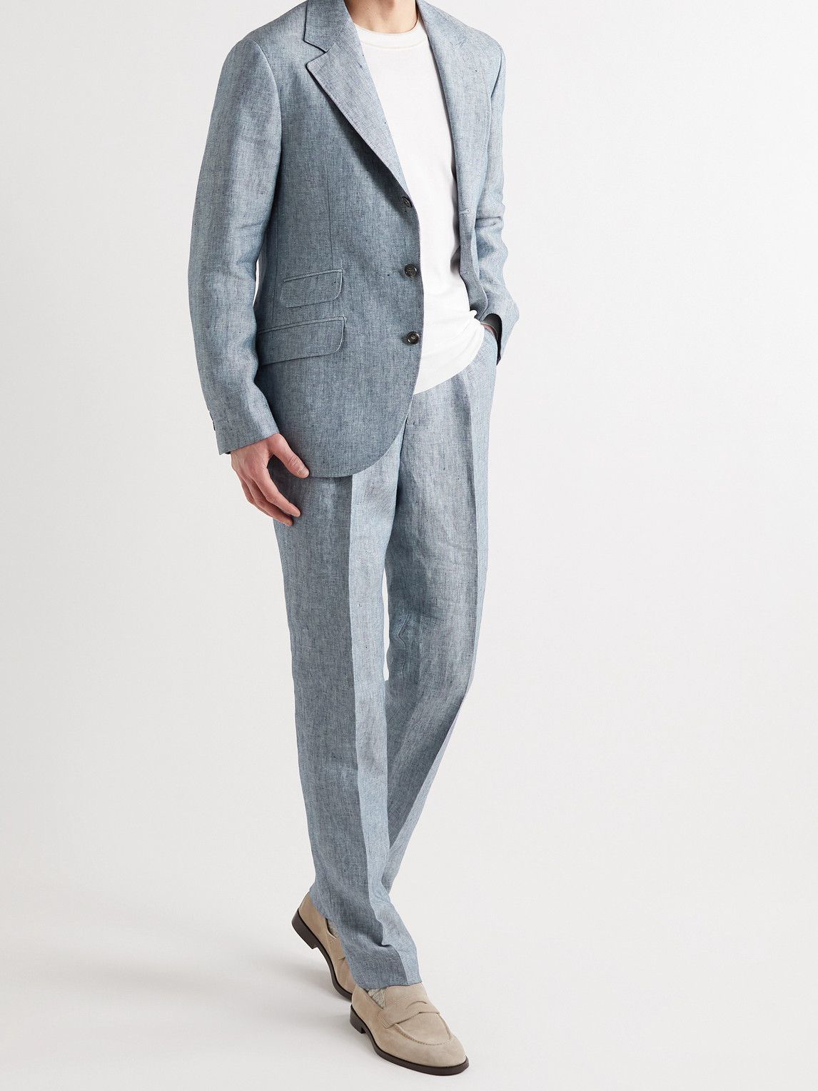 BRUNELLO CUCINELLI Double-Breasted Herringbone Linen Suit Jacket for Men