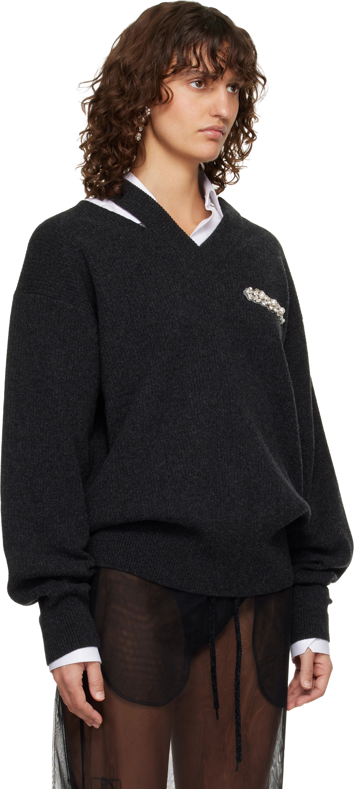 Simone Rocha Gray Merino Seam Bite Sweater