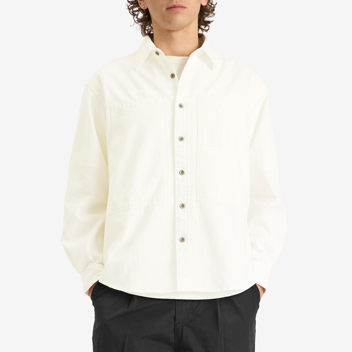 FrizmWORKS Men's Denim Carpenter Pocket Work Shirt in White Hbt