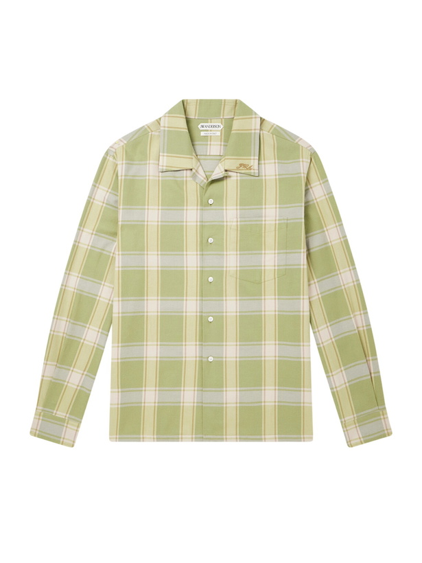 Photo: JW Anderson - Reversible-Collar Logo-Embroidered Checked Cotton-Twill Shirt - Green