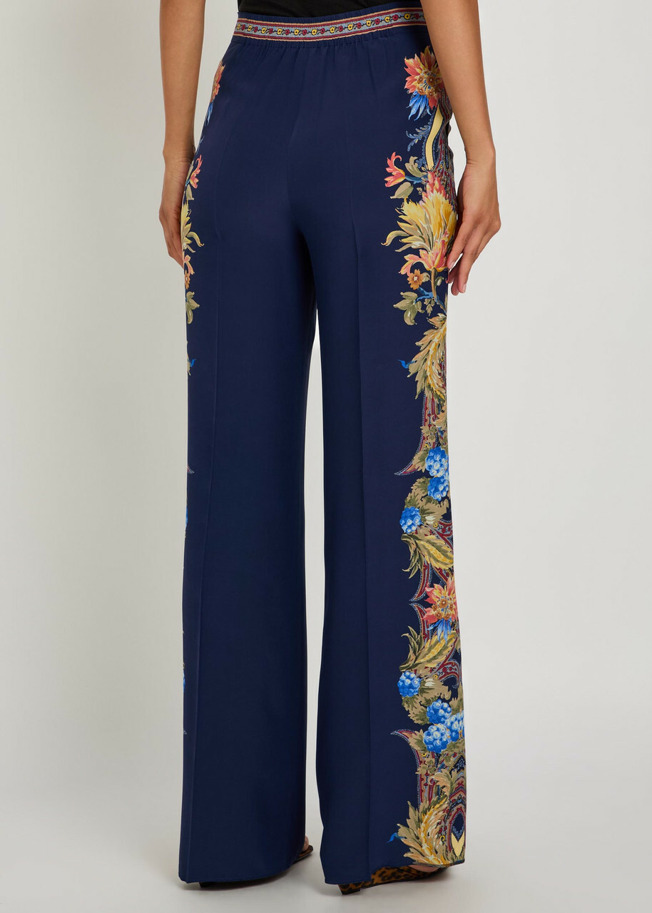 Etro Printed Straight-leg Silk Trousers Denim