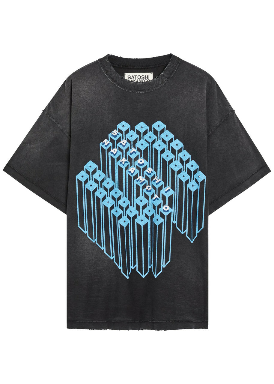 Satoshi Nakamoto Gridlock Embellished Distressed Cotton T-shirt Black Other