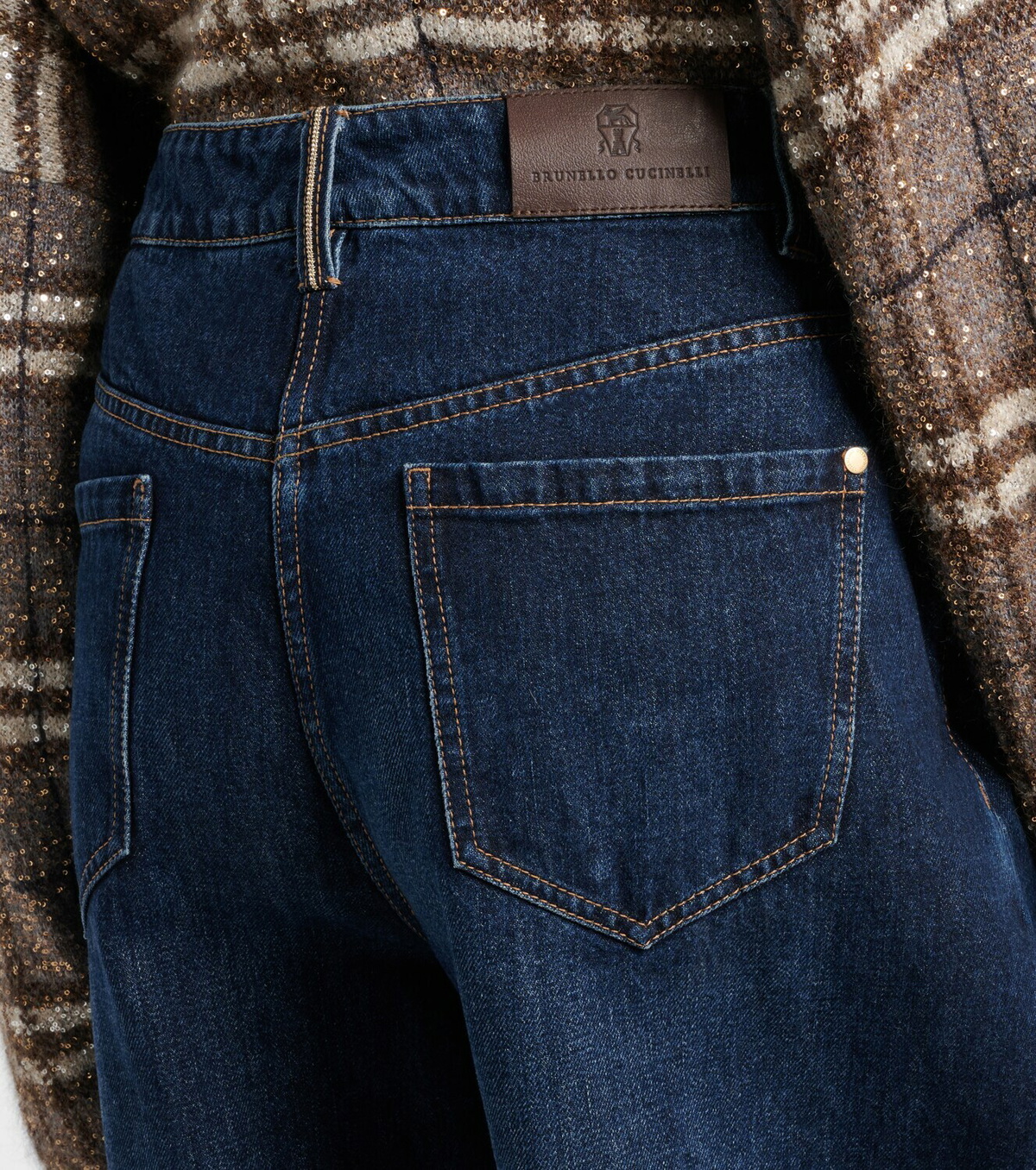 Brunello Cucinelli Leather-trimmed barrel-leg jeans
