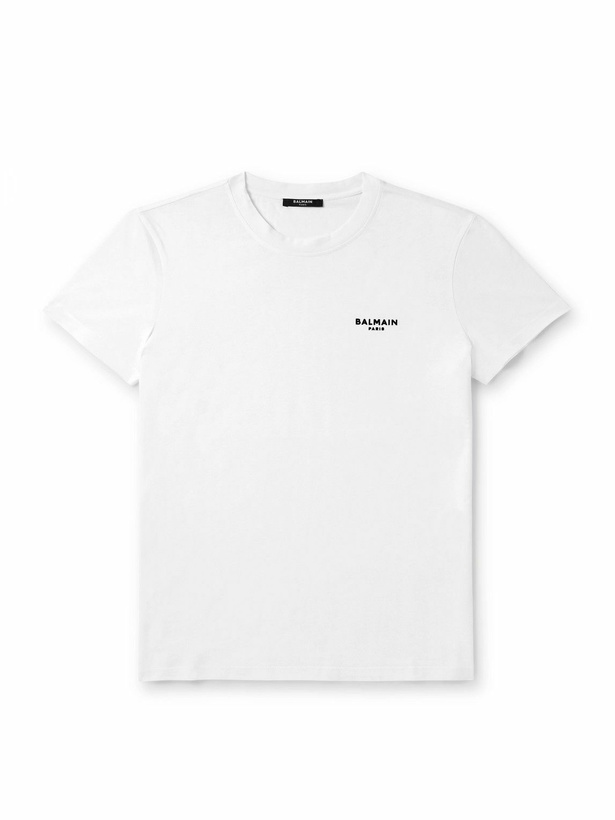 Photo: Balmain - Logo-Flocked Cotton-Jersey T-Shirt - White