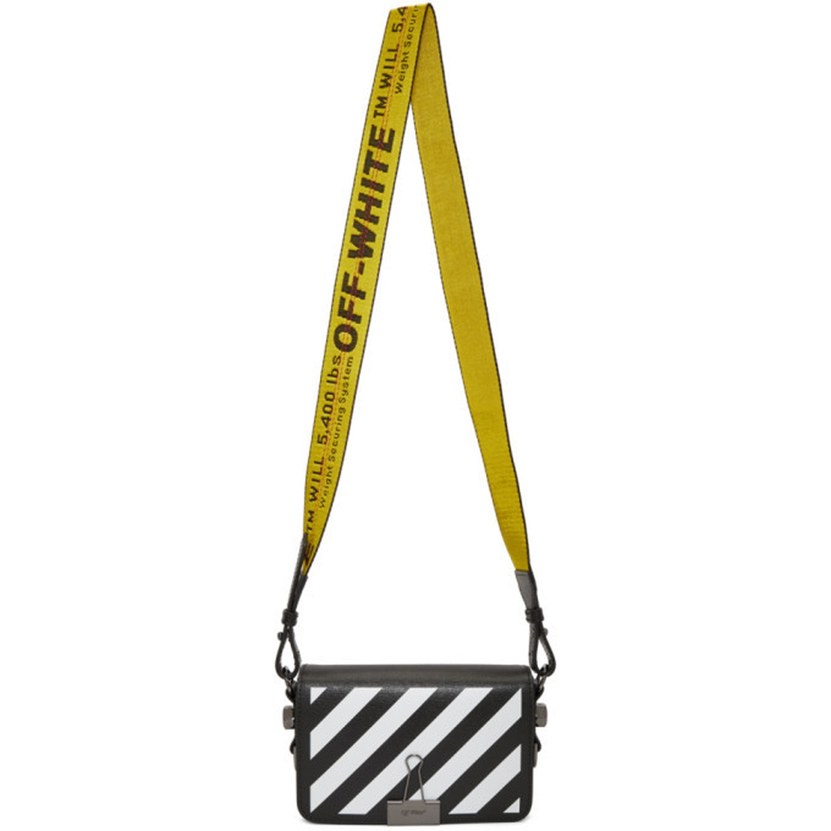 Personligt beholder sæt Off-White Black Diagonal Mini Binder Clip Flap Bag Off-White