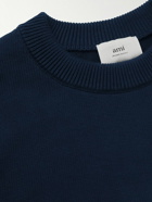 AMI PARIS - ADC Logo-Embroidered Cotton and Merino Wool-Blend Sweater - Blue