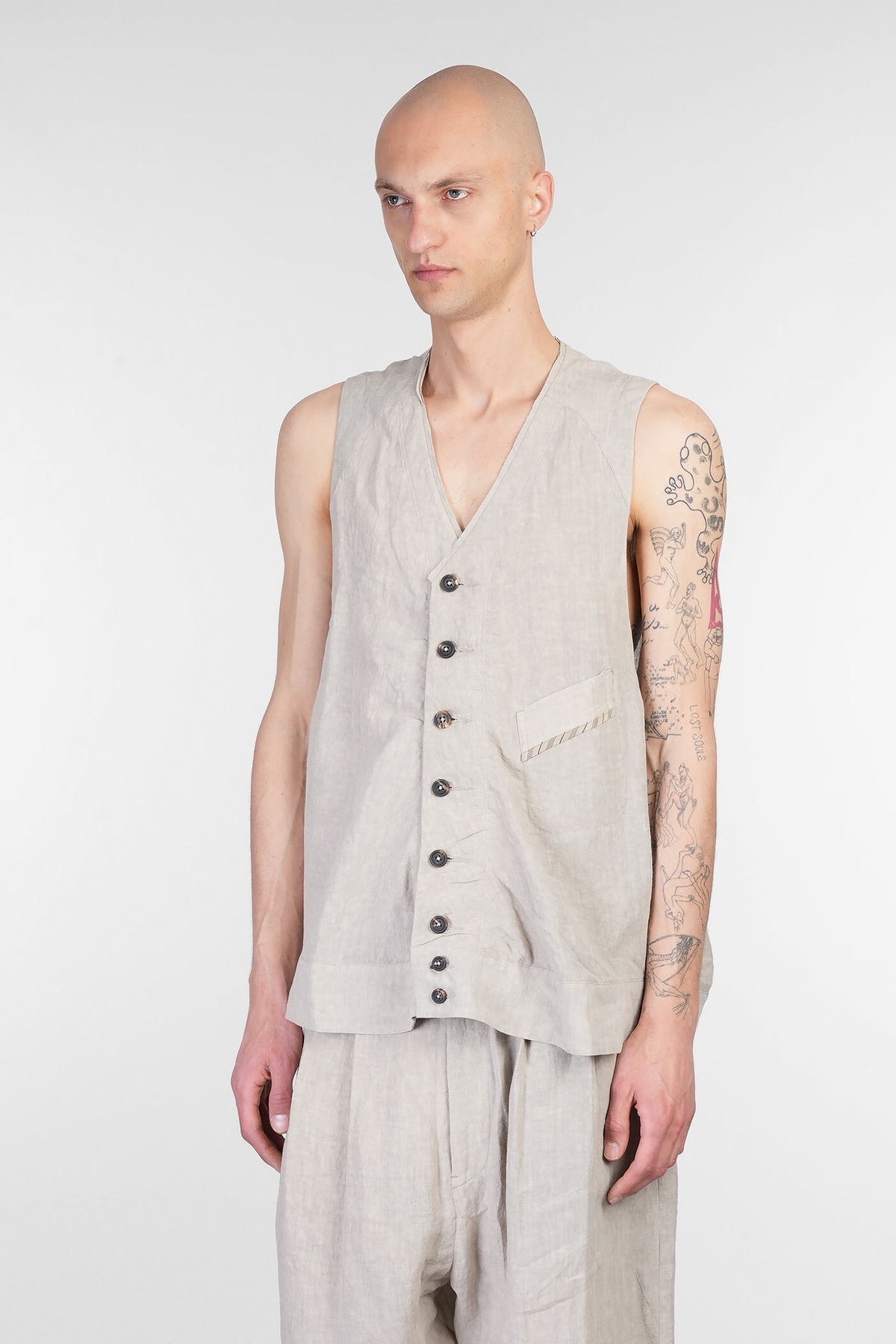 Ziggy Chen Vest In Beige Linen